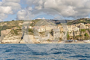 Aerial view of beautiful town of Tropea in Calabria, Italy