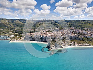 Aerial view of beautiful town of Tropea in Calabria, Italy