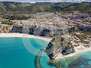 Aerial view of beautiful town of Tropea in Calabria, Italy