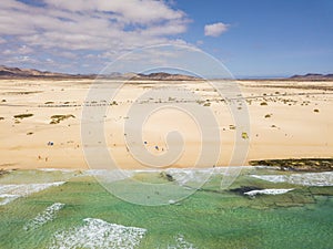 Aerial view of beautiful tropical beach and blue ocean landscape - heaven resort paradise concept for great sumer holiday vacation