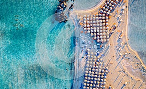 Aerial view of beautiful tropical Elafonissi Beach with pink sand. View of a nice tropical Elafonissi beach from the air.