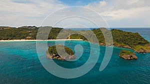 Aerial view beautiful beach on tropical island. Boracay island Philippines.