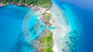 Aerial view beautiful tropical white sand beach and snorkel poi