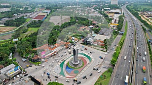 Aerial view of the beautiful Tugu Pancakarsa near from sentul circuit. Bogor, Indonesia, March 3, 2022