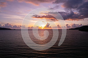 Aerial view Beautiful view sunset over sea surface beautiful wave Amazing light sunset or sunrise sky over sea beach with wave