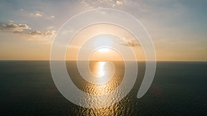 Aerial view Beautiful view sunset over sea surface beautiful wave Amazing light sunset or sunrise sky over sea beach with wave