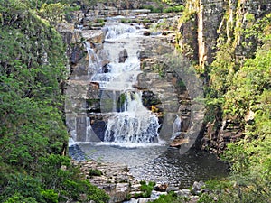 Aerial view of a beautiful waterfall in Capitolio