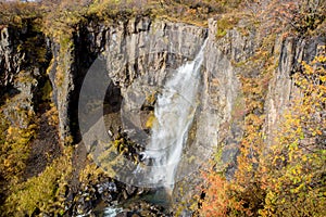 Aerial view of beautiful waterfall Hundafoss in Skaftafell national park in Iceland