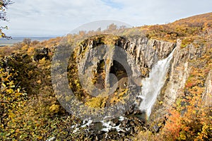 Aerial view of beautiful waterfall Hundafoss in Skaftafell national park in Iceland