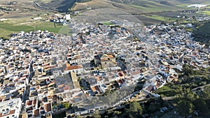 aerial view of the beautiful white village of Espera in the province of Cádiz, Andalusia.