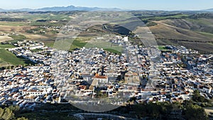 aerial view of the beautiful white village of Espera in the province of Cádiz, Andalusia.