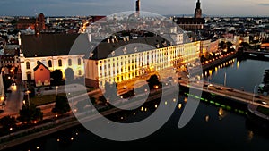 Aerial view of beautiful Wroclaw by Odra river, Poland