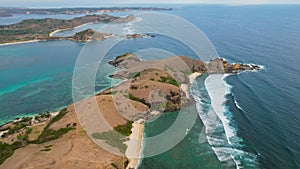 Aerial view of The beauty of Merese hill Lombok island when sunset, West Nusa Tenggara. Lombok, Indonesia, October 21, 2021