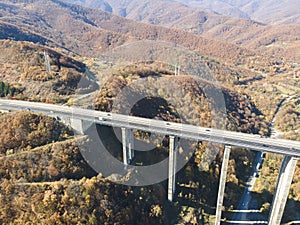 Aerial view of Bebresh Viaduct at Hemus motorway, Bulgaria