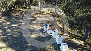 Aerial view of a beekeeper tending hives at cessnock