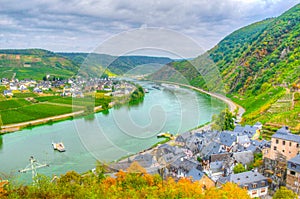 Aerial view of Beilstein from Burg Metternich, Germany