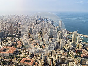 Aerial View of Beirut Lebanon, City of Beirut, Beirut city scape; Drone shot of Beirut downtown