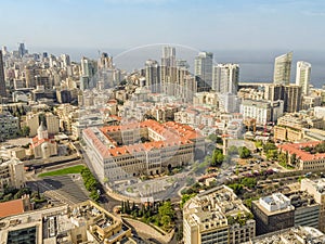 Aerial View of Beirut Lebanon, City of Beirut, Beirut cityscape; Grand Serail ,headquarters of the Prime Minister of Lebanon