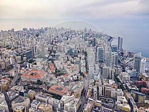 Aerial View of Beirut Lebanon, City of Beirut, Beirut city scape; Drone shot of Beirut downtown