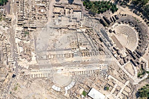 Aerial view of Beit Shean ancient ruins.