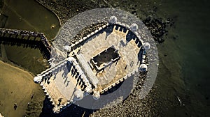 Aerial view on Belem Tower located in Lisbon city.