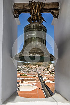 Aerial view with bell of Sucre, Bolivia