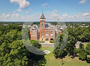 An aerial view of the bell tower in Tillman Hall.