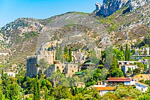 Aerial view of Bellapais abbey at Beylerbeyi village in Northern Cyprus