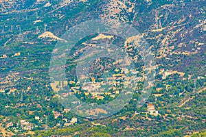 Aerial view of Bellapais abbey at Beylerbeyi village in Northern Cyprus