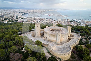 Aerial view of Bellver castle, Palma de Mallorca, Spain