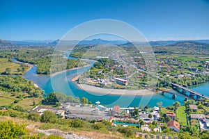 Aerial view of a bend of Drin river at Shkoder in Albania photo