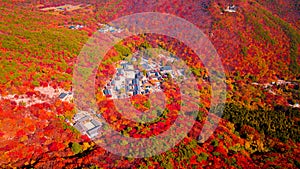 Aerial view of Beomeosa temple in Busan South korea.Image consists of temple located between the mountain covered with colorful