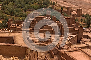 Aerial view of berber village of Ait Ben Haddou, UNESCO world heritage site in Morocco