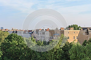 Aerial view of Berlin cityscape rooftop in summer