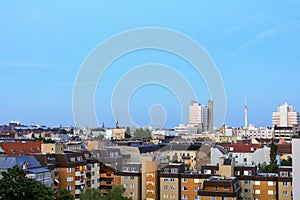 Aerial view of Berlin cityscape in summer evening