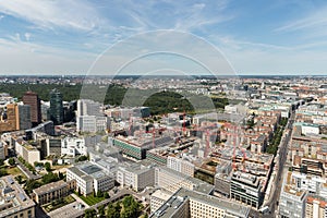 Aerial view of Berlin with Potsdamer Platz and public park Tiergarten