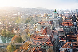 Aerial view of Bern and Federal Palace of Switzerland Bundeshaus - Bern, Switzerland