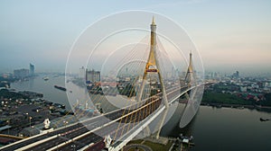 Aerial view of bhumibol 2 bridge important modern landmark over