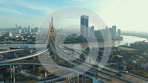 Aerial view of bhumibol bridge in bangkok thailand