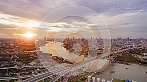 aerial view of bhumibol bridge important landmark of bangkok thailand