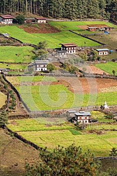 Aerial view of Bhutanese village