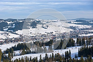 Aerial view of Bialka Tatrzanska village in Poland