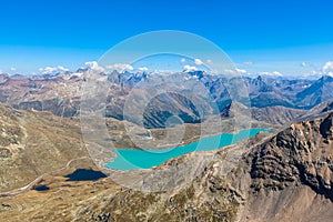 Aerial view of Bianco lake from Diavolezza photo