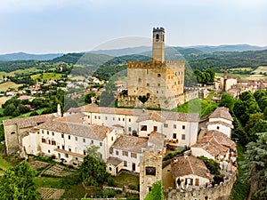 Aerial view of Bibbiena town, located in the province of Arezzo, Tuscany, the largest town in the valley of Casentino