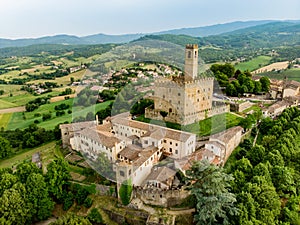 Aerial view of Bibbiena town, located in the province of Arezzo, Tuscany, the largest town in the valley of Casentino