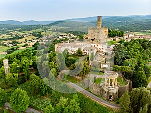 Aerial view of Bibbiena town, located in the province of Arezzo, Tuscany, the largest town in the valley of Casentino