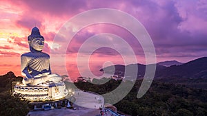 Aerial view Big Buddha at twilight, Big Buddha landmark of Phuket, Phukei Island, Thailand