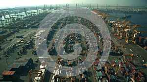 Aerial view of big cargo port in Dubai, United Arab Emirates