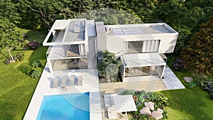 Aerial view of big contemporary villa