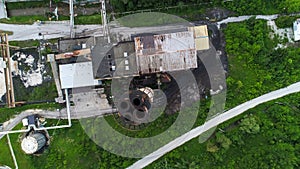 Aerial view of big factory chimney